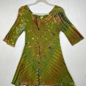 Kathmandu Imports Womens S/M Tie Dye 1/2 Sleeve Boho Hippie Tunic Gypsy Festival